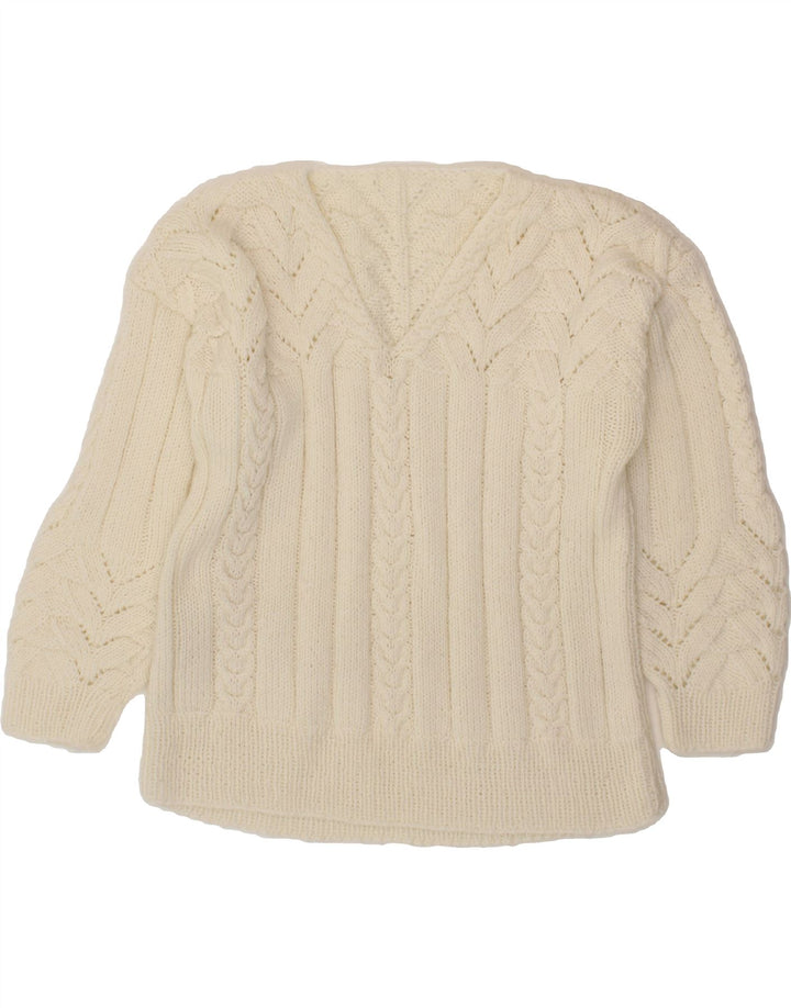VINTAGE Womens V-Neck Jumper Sweater UK 14 Large White Vintage Vintage and Second-Hand Vintage from Messina Hembry 