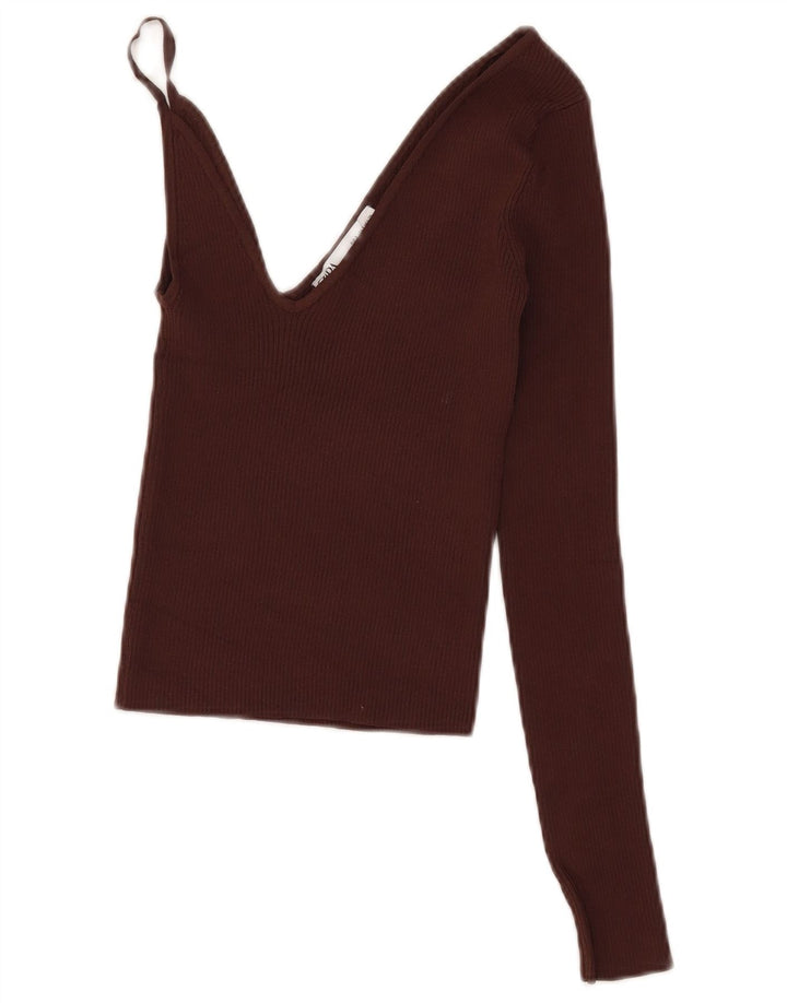 Zara Femme Crop Top UK 8 Small Marron Viscose