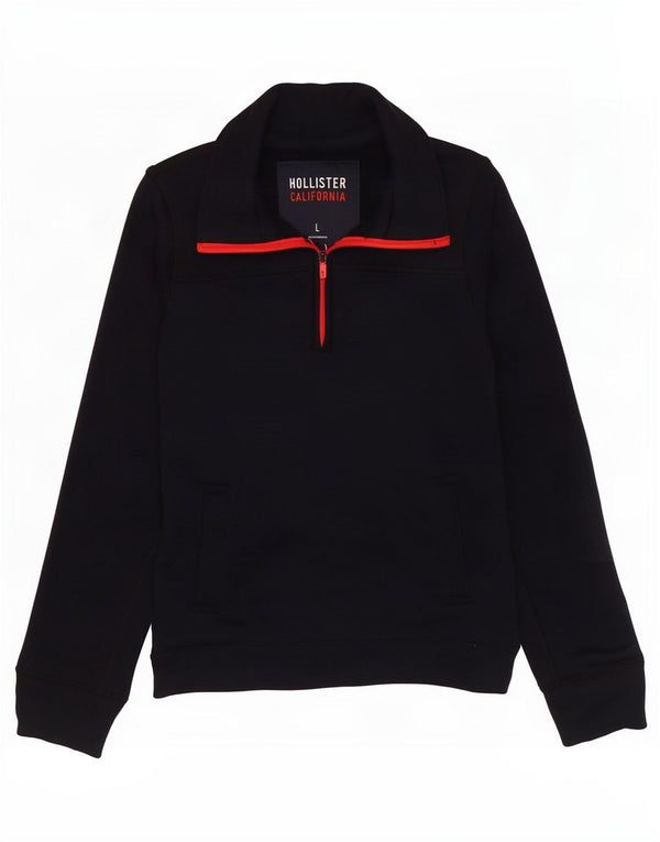 Hollister Hommes Zip Neck Sweatshirt Jumper Grand Bleu Marine Polyester