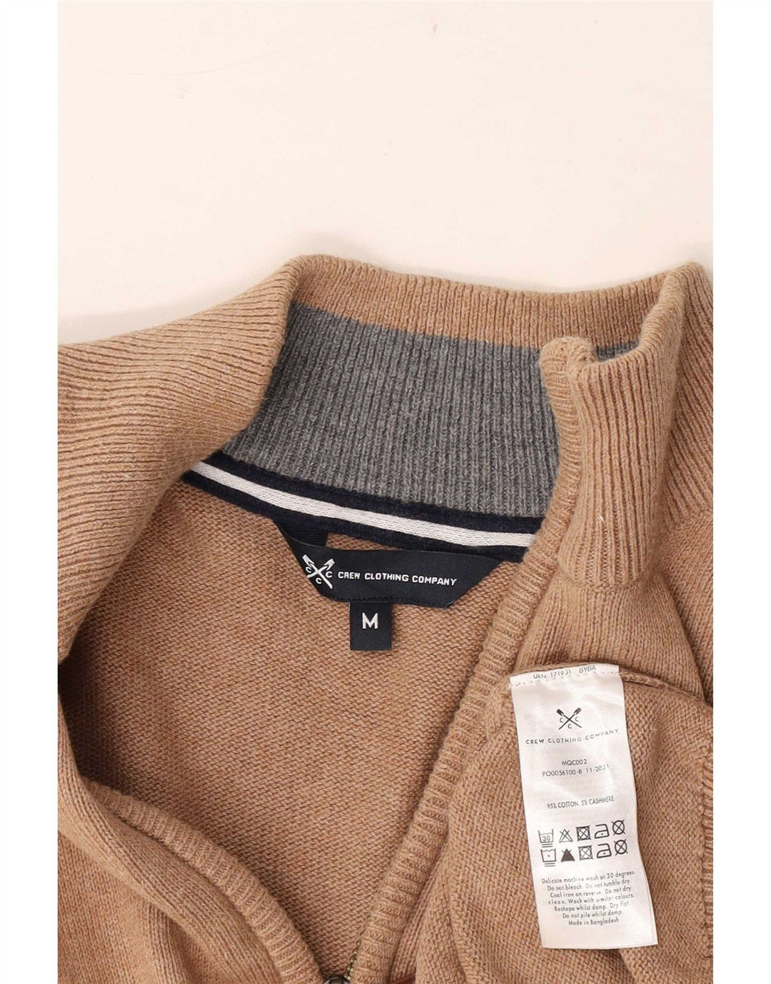 Crew Clothing Pull à col zippé pour homme en coton marron moyen