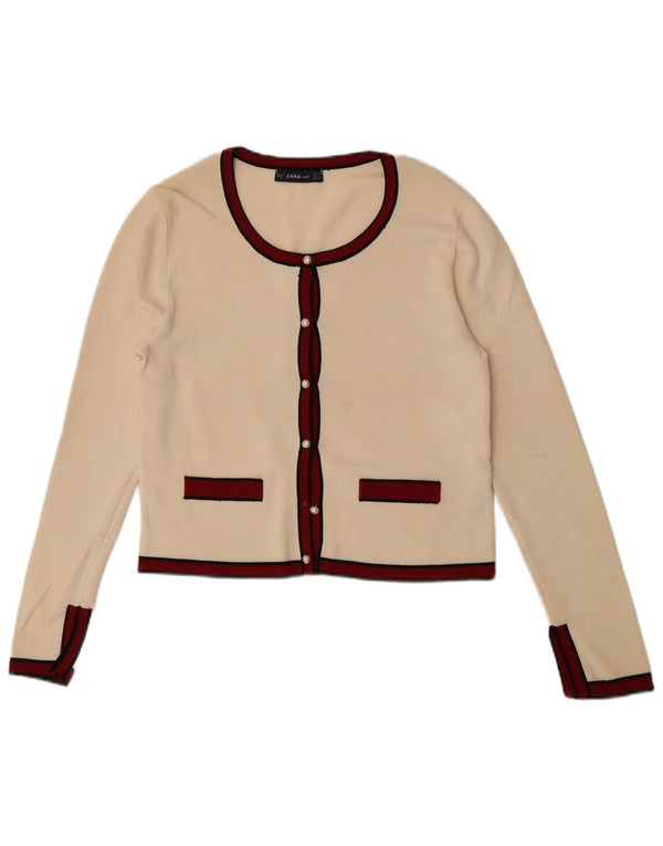 Zara Womens Crop Cardigan Pull UK 12 Moyen Blanc Cassé
