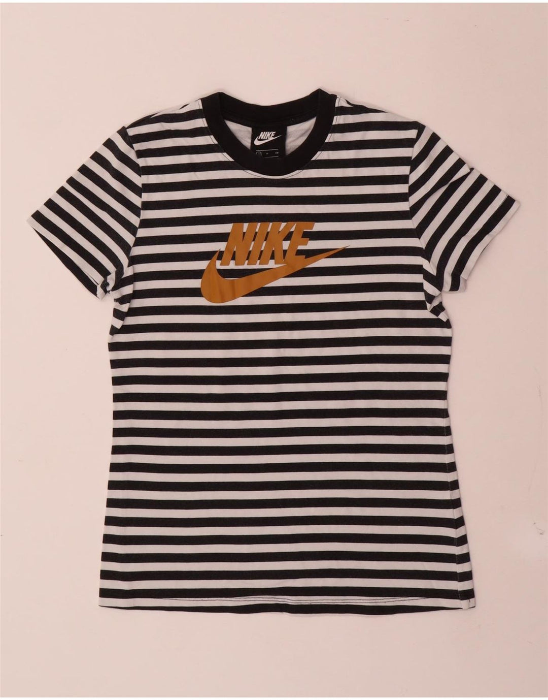 NIKE T-shirt graphique pour femme UK 10 Petit coton rayé noir