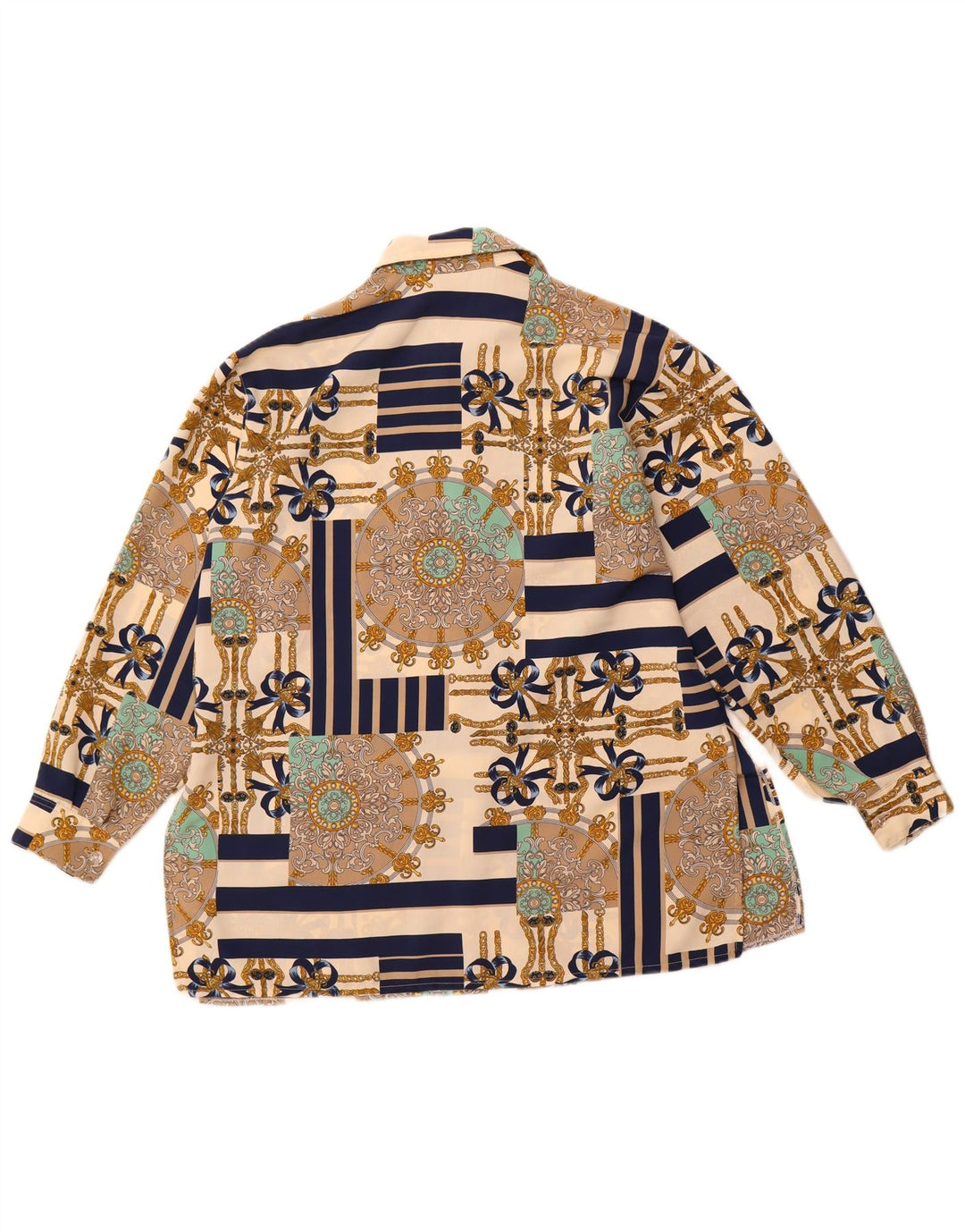 vintage Femmes Motif Abstrait Chemise Chemise Blouse UK 10 Petit Beige