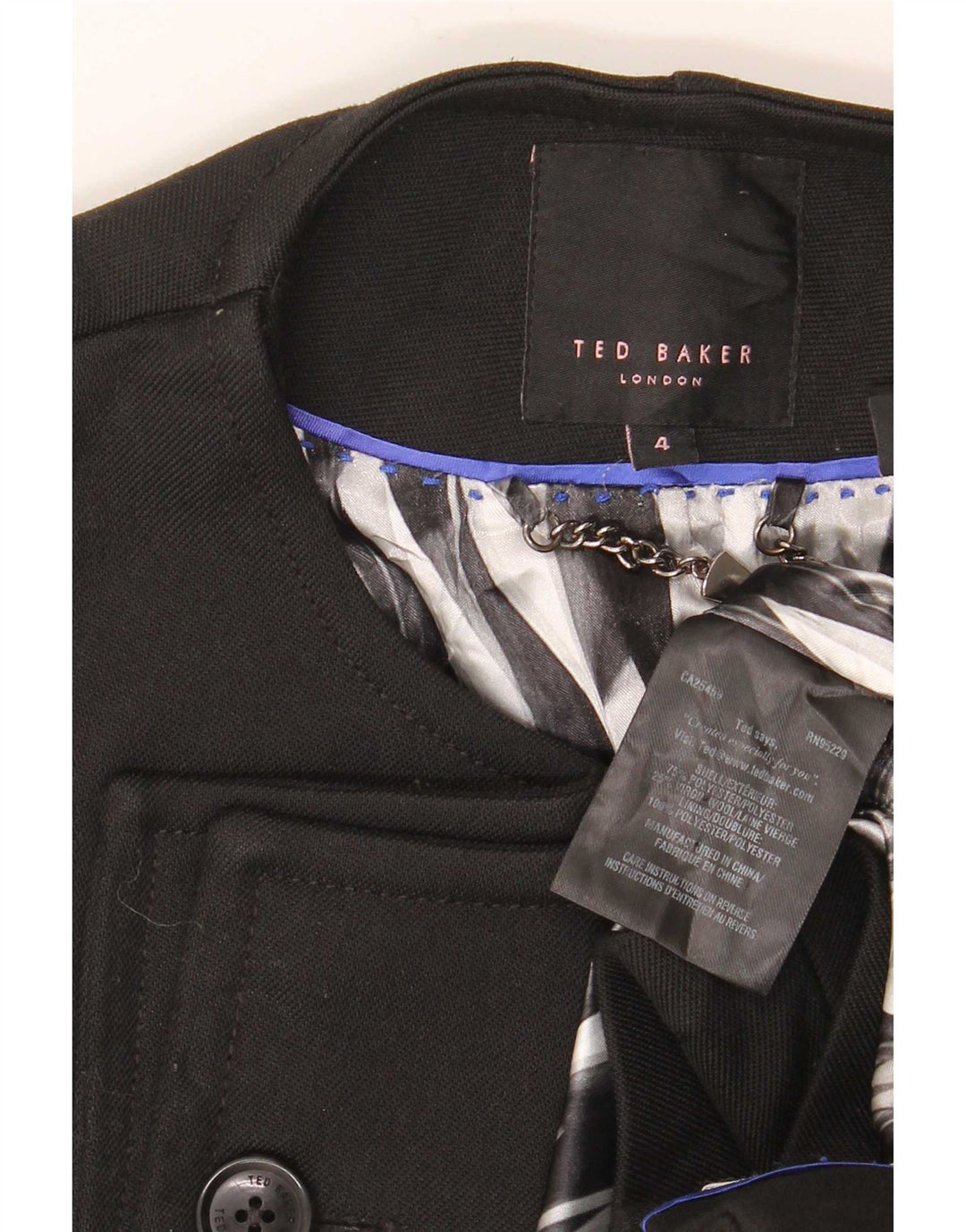 Ted Baker Manteau ouvert pour femme Taille 4 Grand Noir Polyester