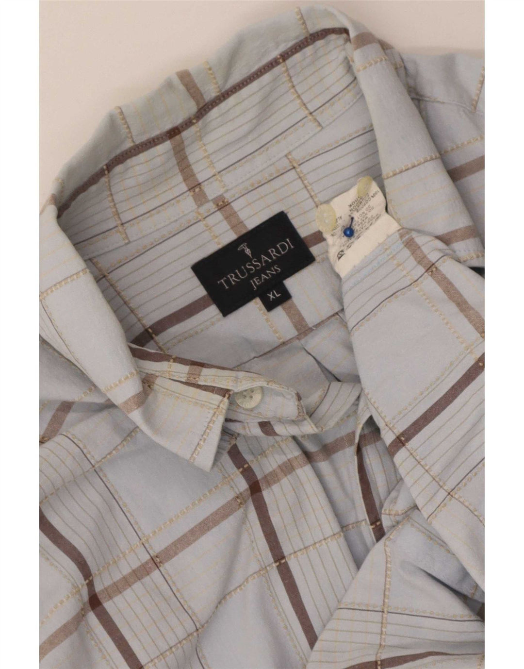Trussardi Jeans Chemise Homme XL Bleu Carreaux Coton