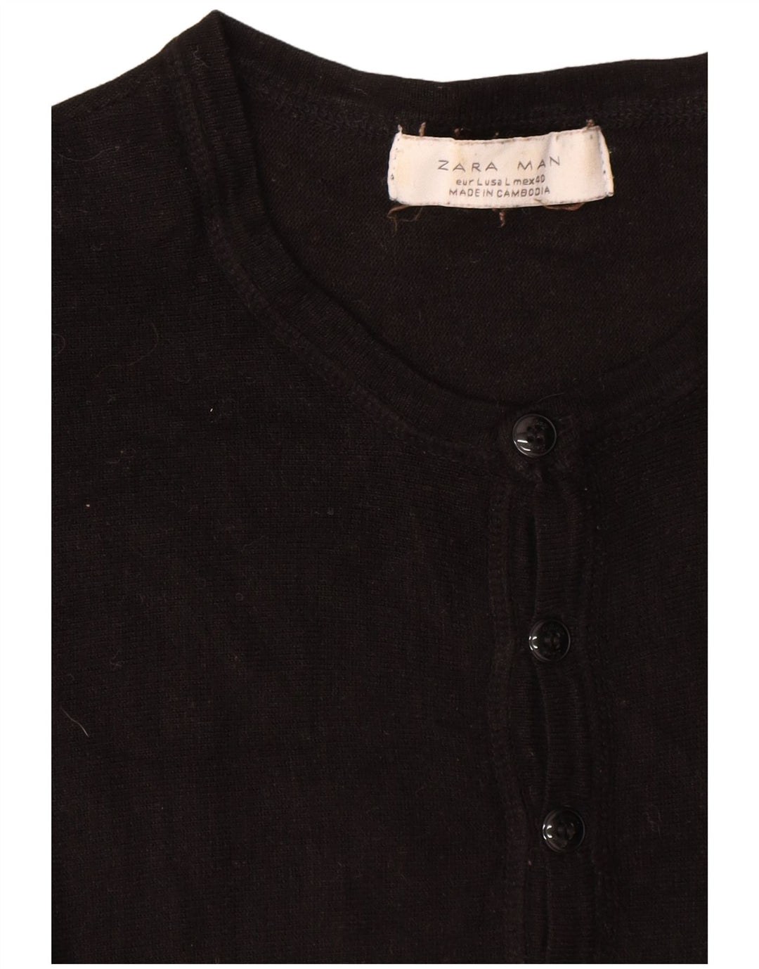 Zara Pull à manches courtes et col boutonné pour homme, grand noir