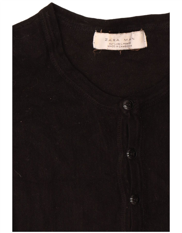 Zara Pull à manches courtes et col boutonné pour homme, grand noir