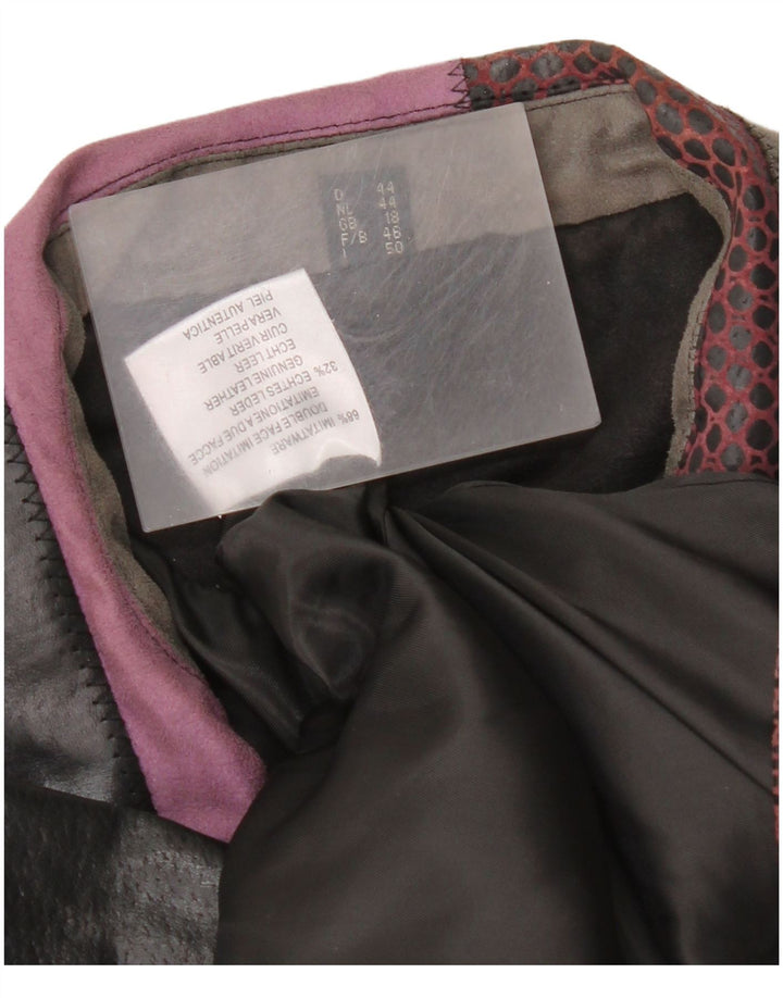 Veste en cuir femme vintage UK 18 XL Cuir patchwork multicolore