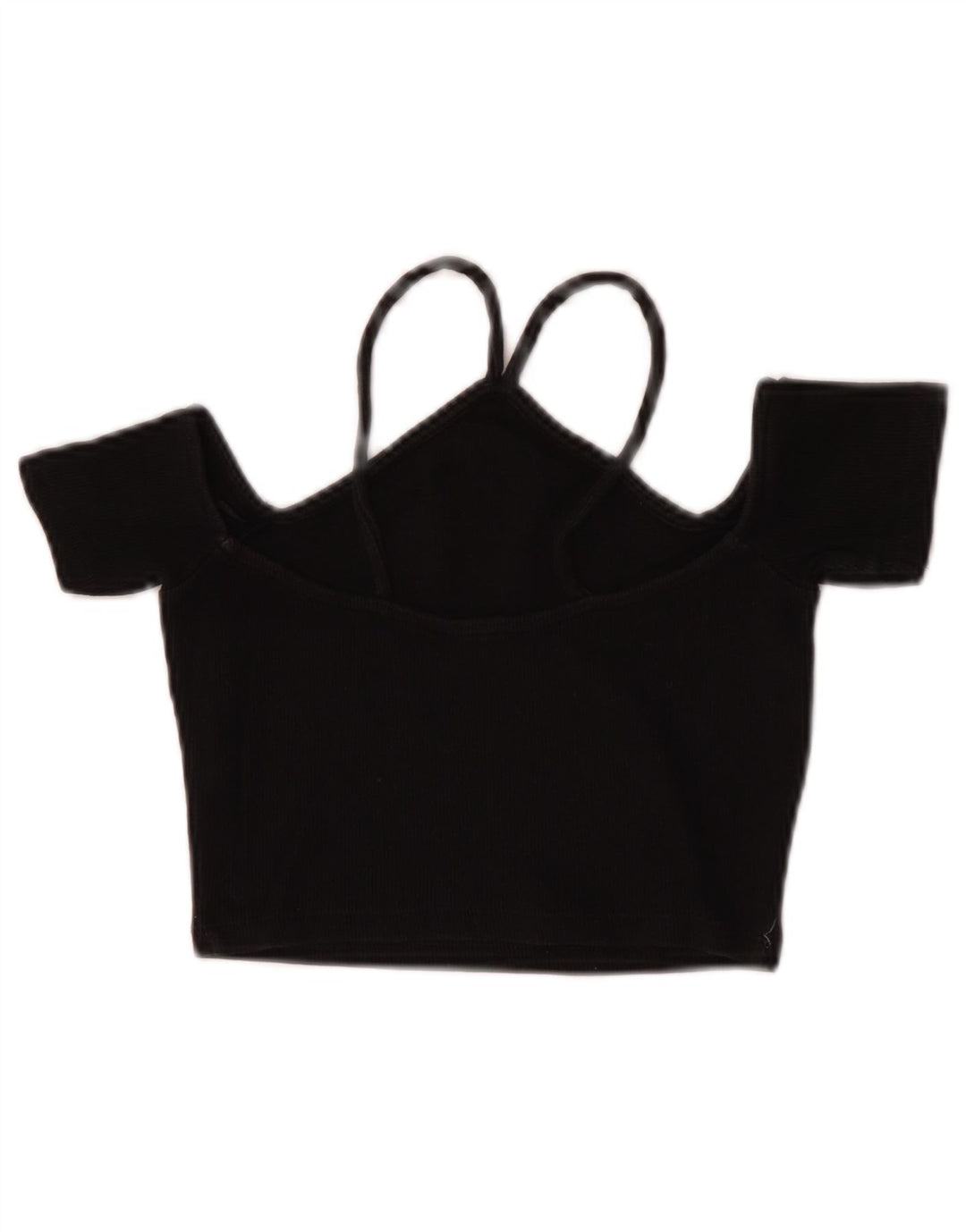 Zara Femmes Crop Off Épaule Top UK 8 Petit Noir Coton