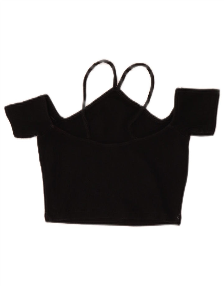 Zara Femmes Crop Off Épaule Top UK 8 Petit Noir Coton