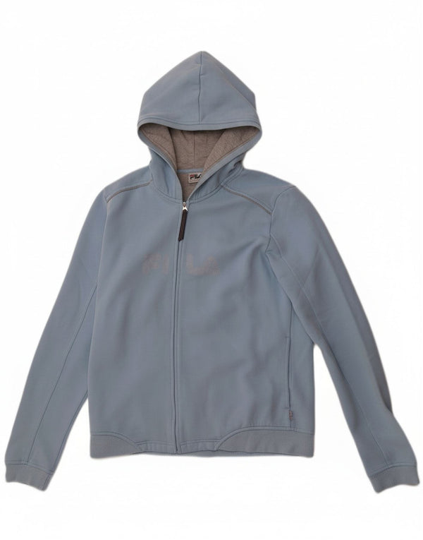 Fila Pull à capuche zippé graphique pour femme UK 14 Large Bleu Coton