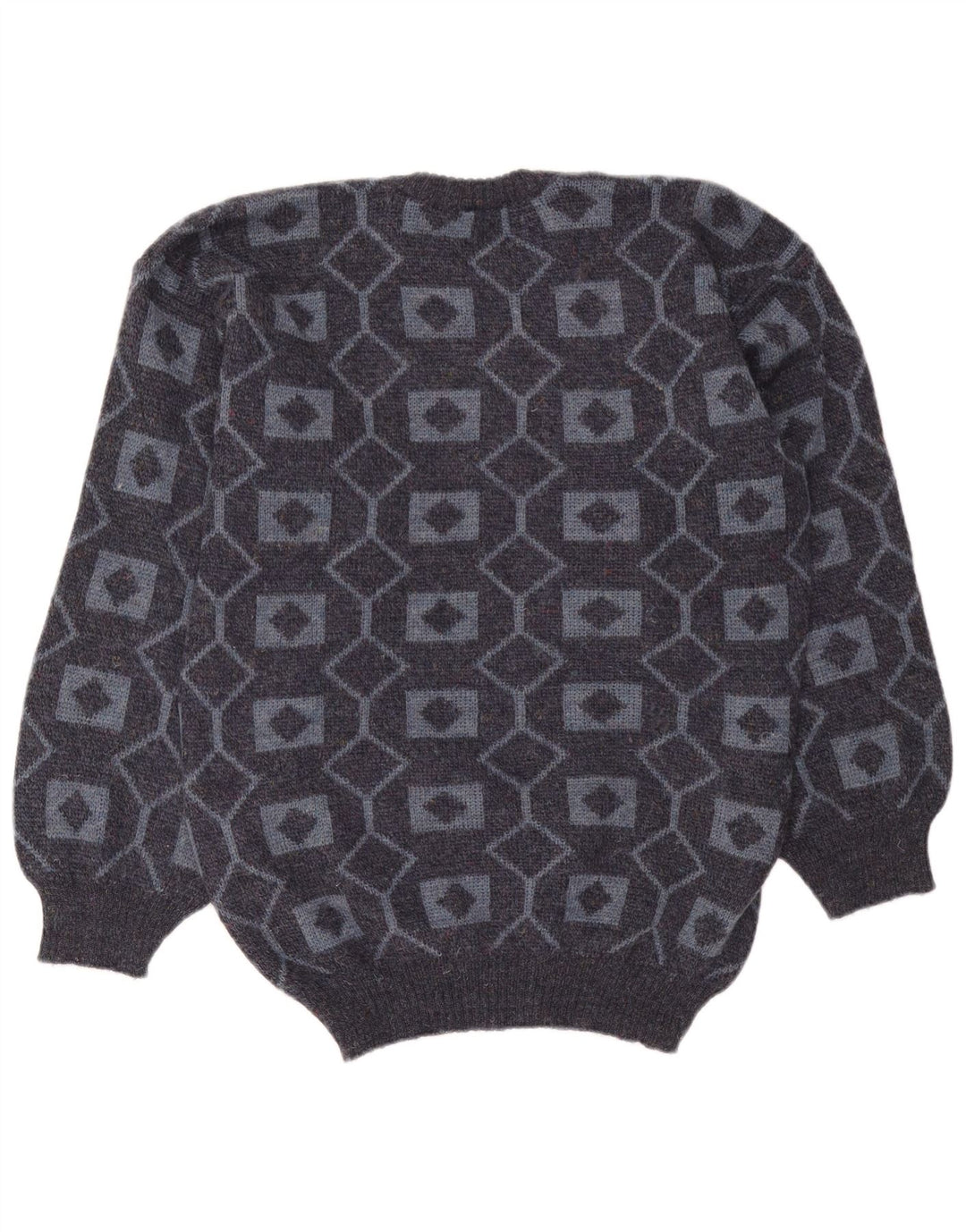 vintage Mens Crew Neck Jumper Pull Moyen Gris Géométrique Acrylique