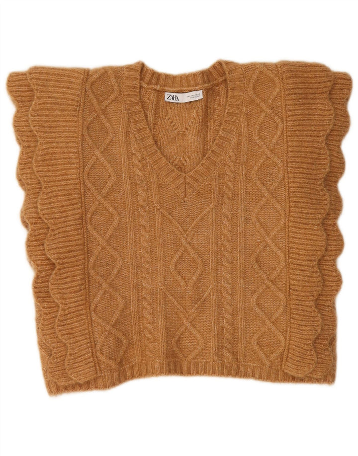 Zara Womens Crop Vest Débardeur UK 16 Large Marron Polyester