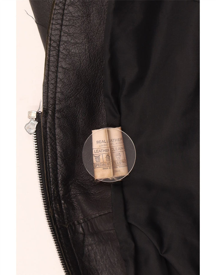 gilet en cuir femme vintage UK 10 Petit cuir noir