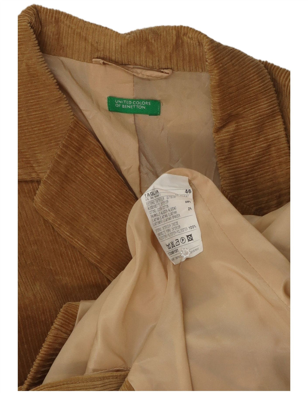 Benetton Veste Blazer En Velours Côtelé À 3 Boutons Pour Femme IT 46 Grand Coton Marron