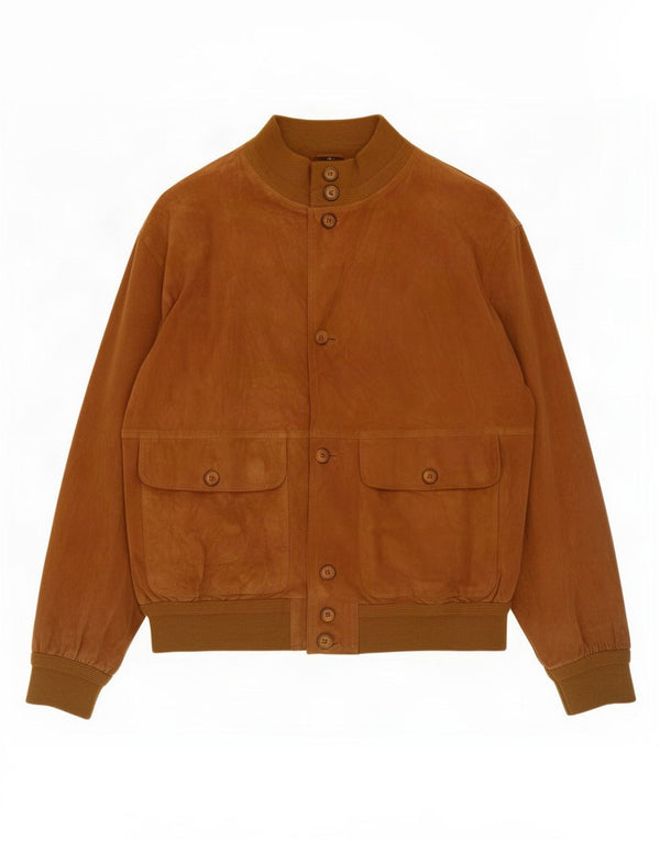 vintage Mens Suede Bomber Jacket IT 50 Grand Cuir Marron