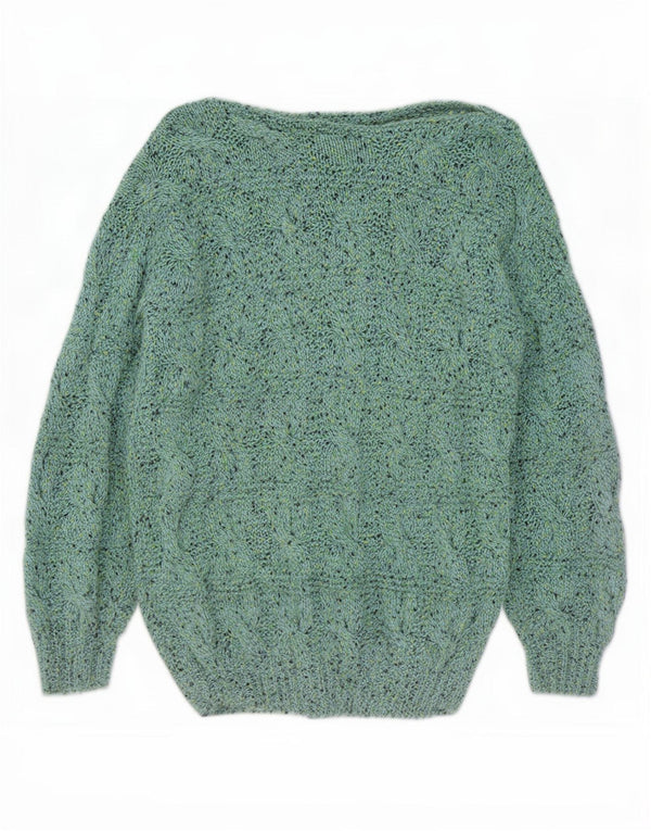 vintage Womens Boat Neck Jumper Pull UK 14 Moyen Vert Moucheté