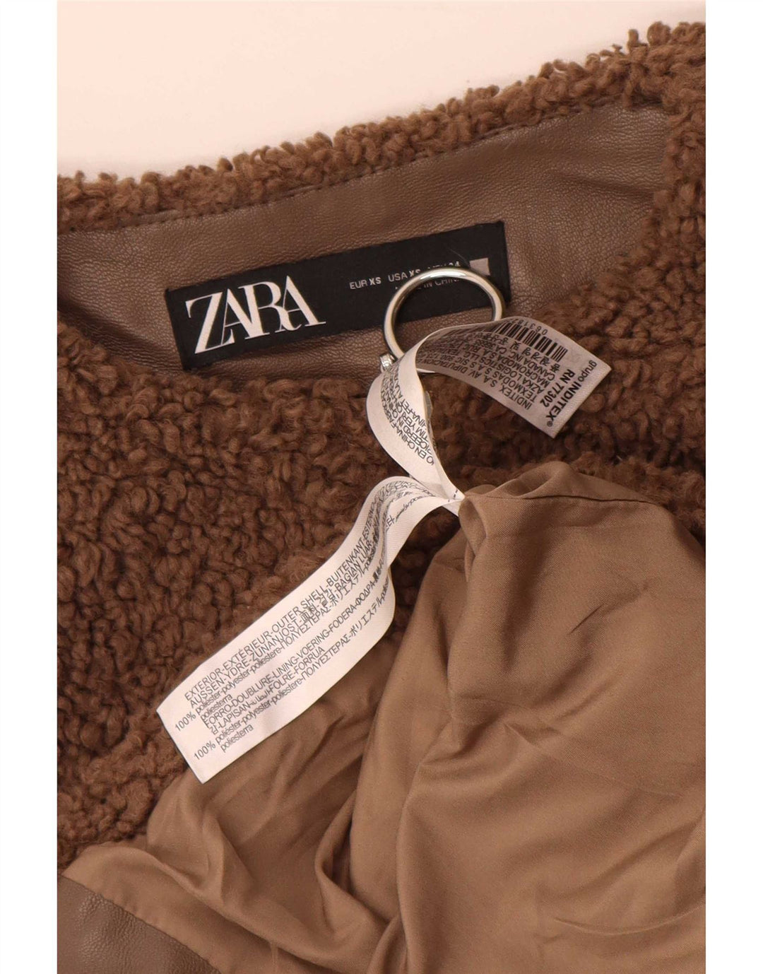 Zara Womens Teddy Bear Veste polaire surdimensionnée UK 6 XS Marron Polyester