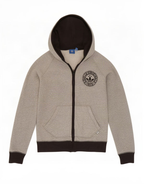 Adidas Pull à capuche graphique zippé pour femme UK 10 Petit Gris Colorblock