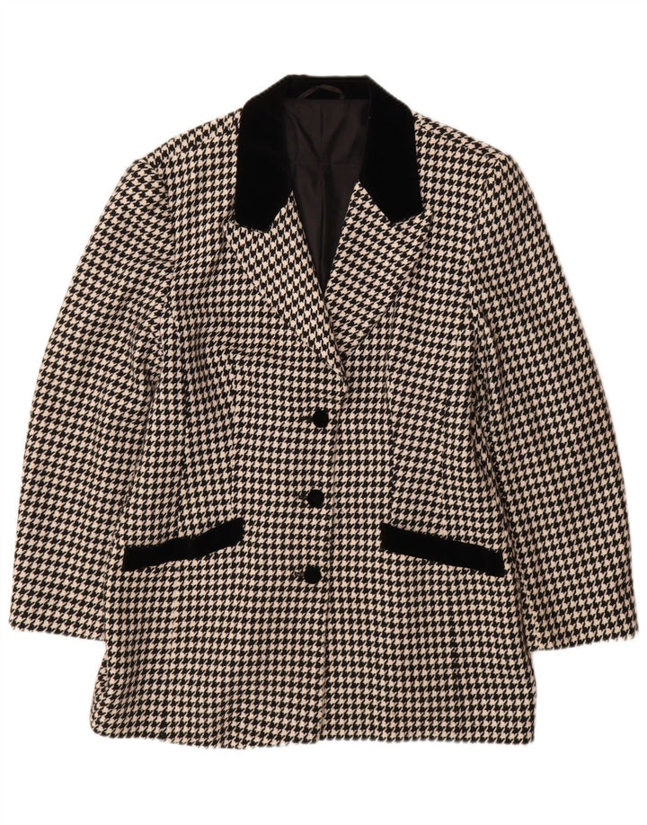 vintage Femmes 3 Bouton Blazer Veste EU 44 XL Pied-de-poule Noir