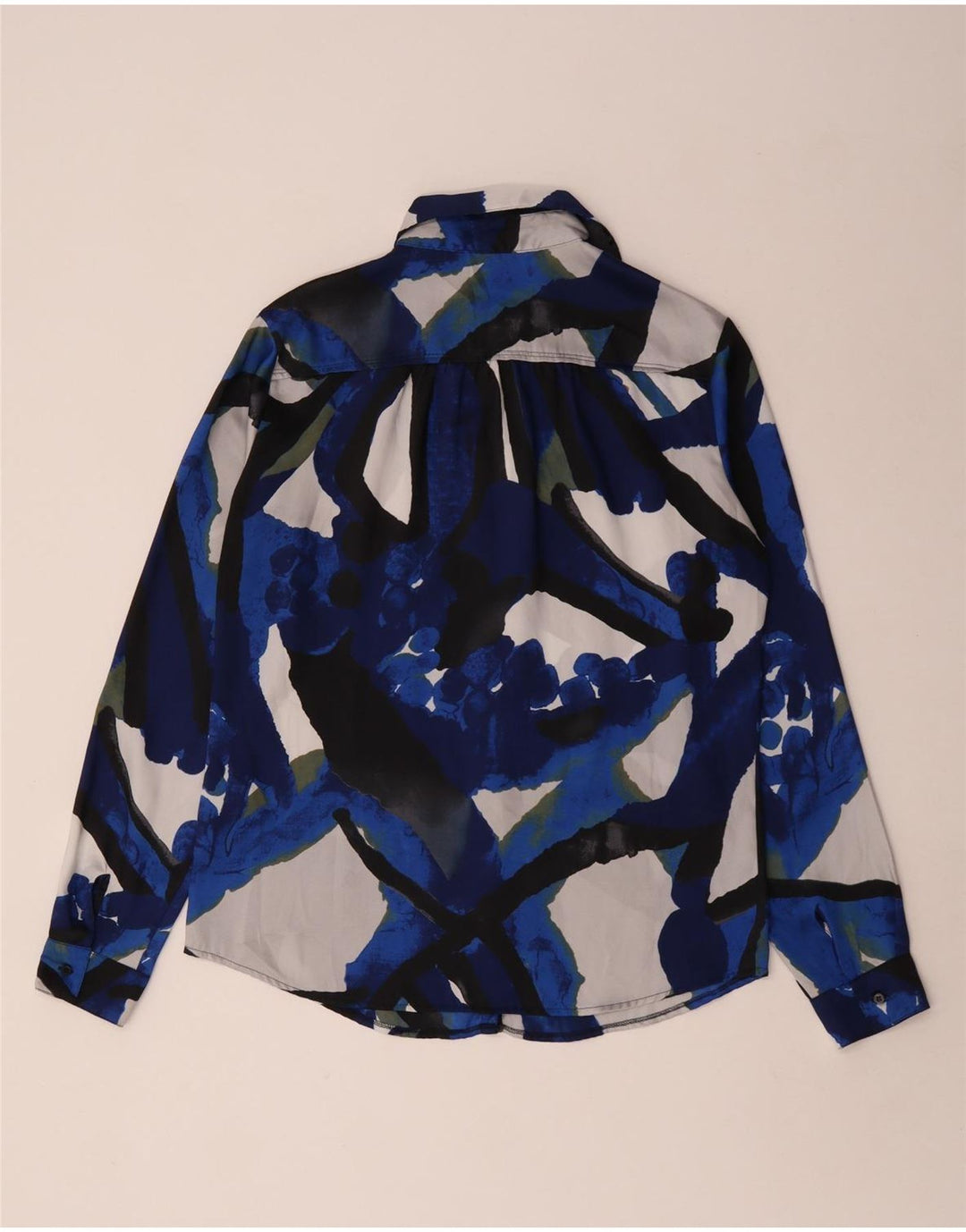Benetton Chemisier à motif abstrait pour femme UK 44 Bleu moyen Polyester