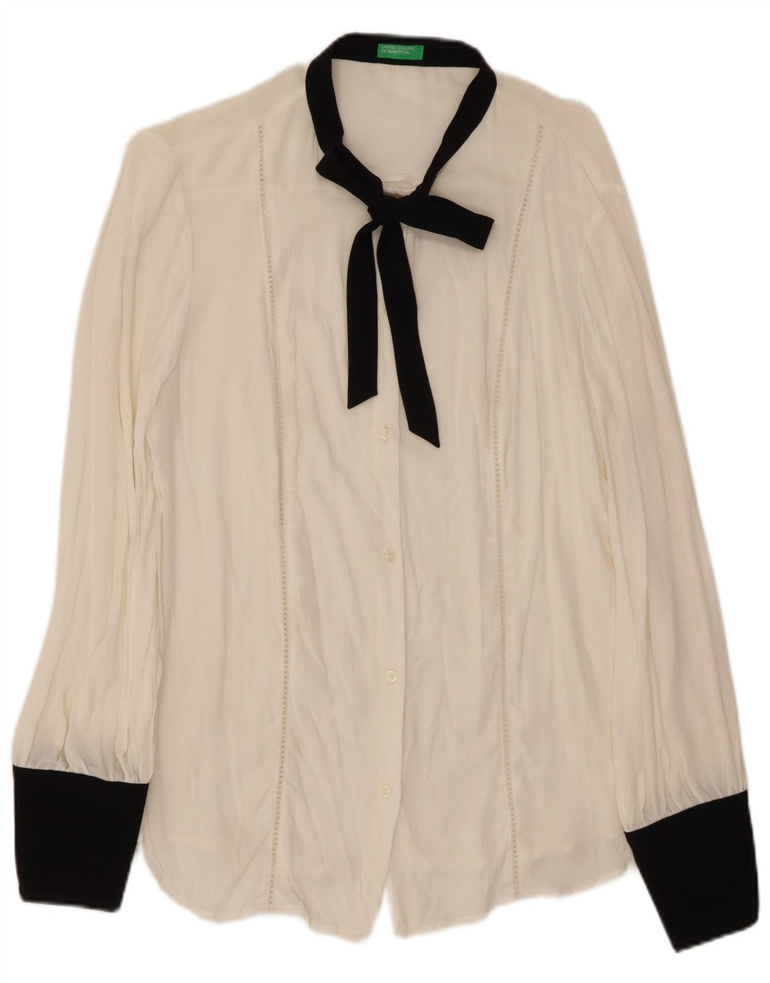 BENETTON Chemisier avec nœud papillon pour femme UK 16 Large Blanc Colorblock Viscose