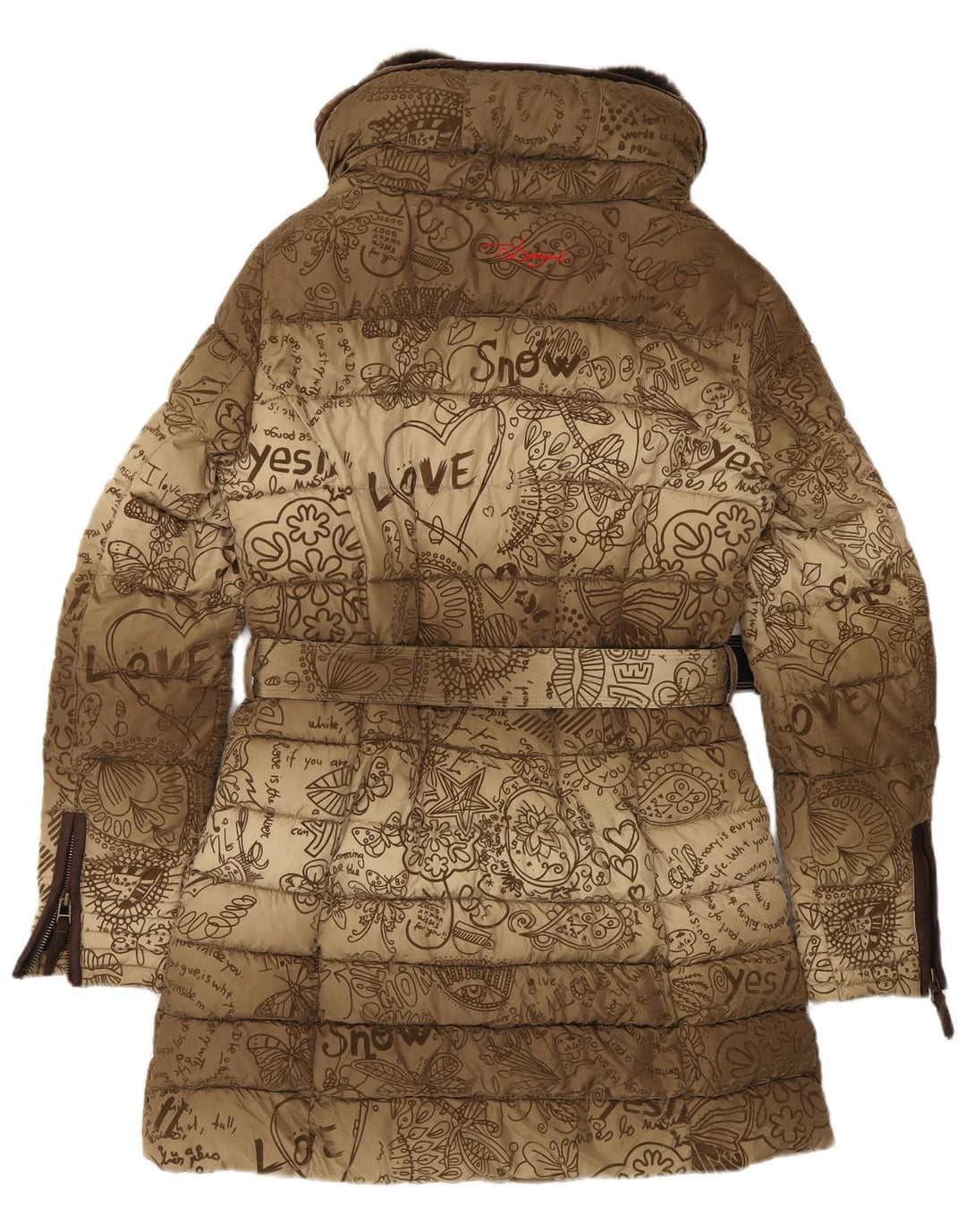 DESIGUAL Manteau rembourré graphique à motif abstrait pour femme EU 38 Marron moyen