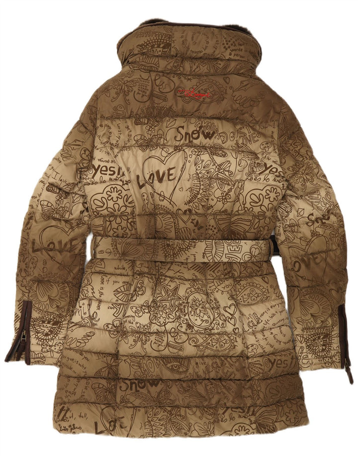 DESIGUAL Manteau rembourré graphique à motif abstrait pour femme EU 38 Marron moyen