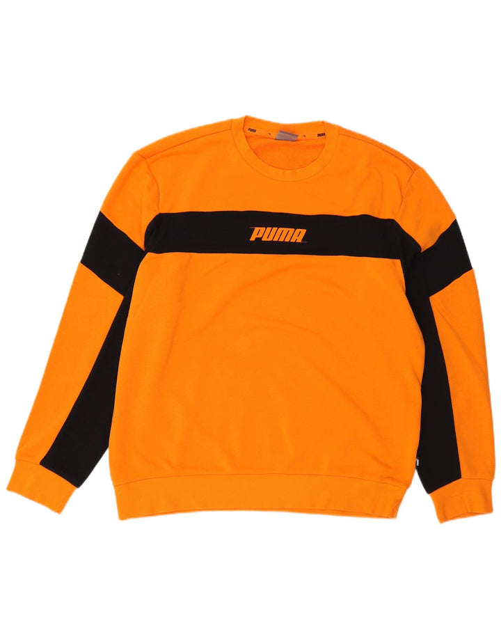 Puma Sweat-shirt graphique pour homme en coton color block Orange Taille L