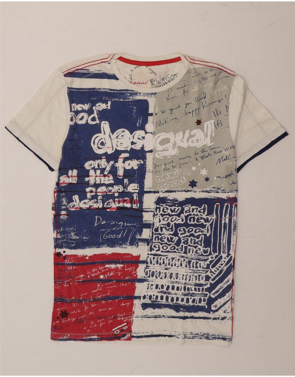 Desigual T-Shirt Graphique Homme Petit Blanc Colorblock Coton