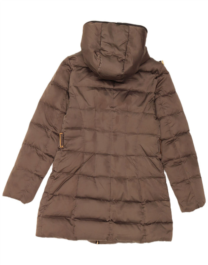Zara Manteau rembourré à capuche pour femme UK 12 Polyester marron moyen