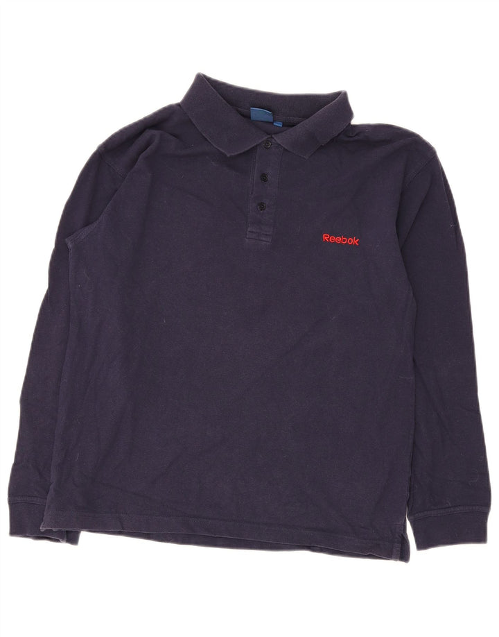 Reebok Polo à Manches Longues Homme Bleu Marine Moyen Coton
