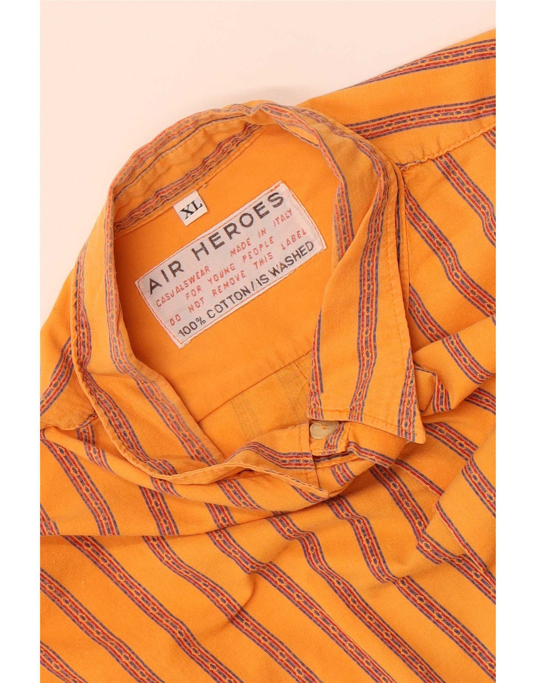 Chemise Homme Vintage XL Coton Rayé Orange