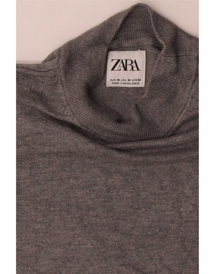 Zara Pull à manches courtes et col roulé pour homme Gris moyen Viscose