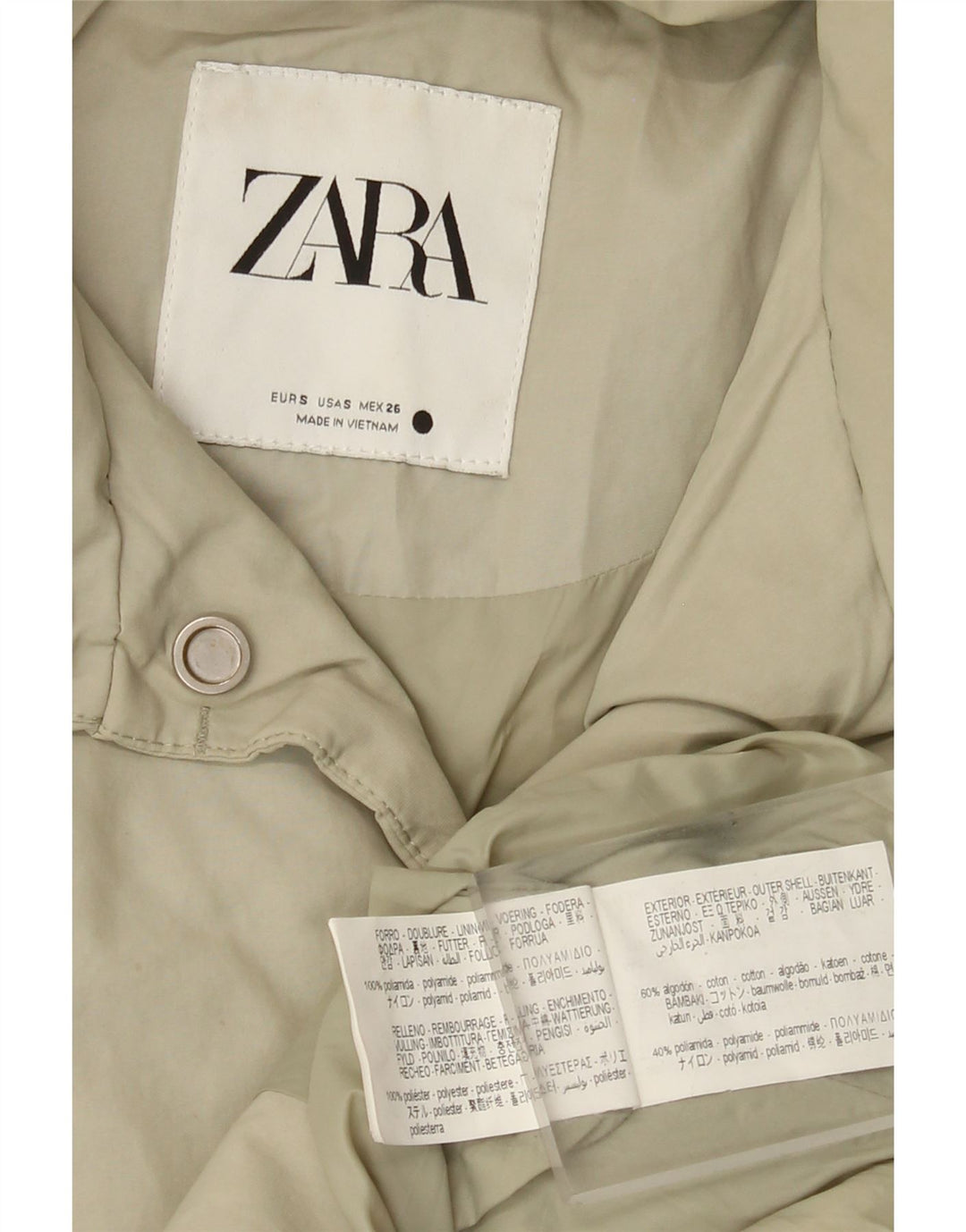 Zara Veste matelassée surdimensionnée pour femme UK 10 Petit coton gris