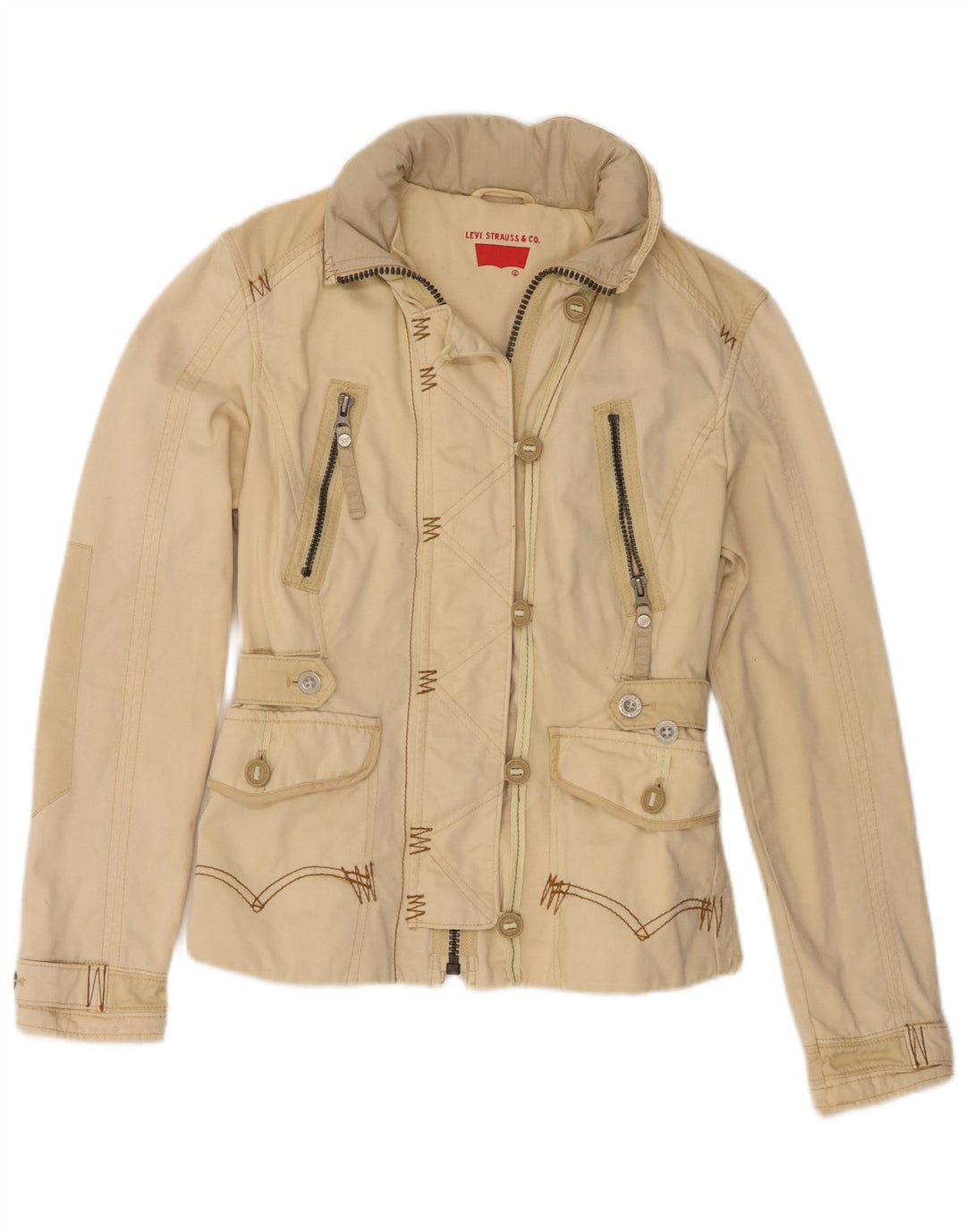 Levi's Veste utilitaire à capuche graphique pour femme UK 10 Small Beige Cotton