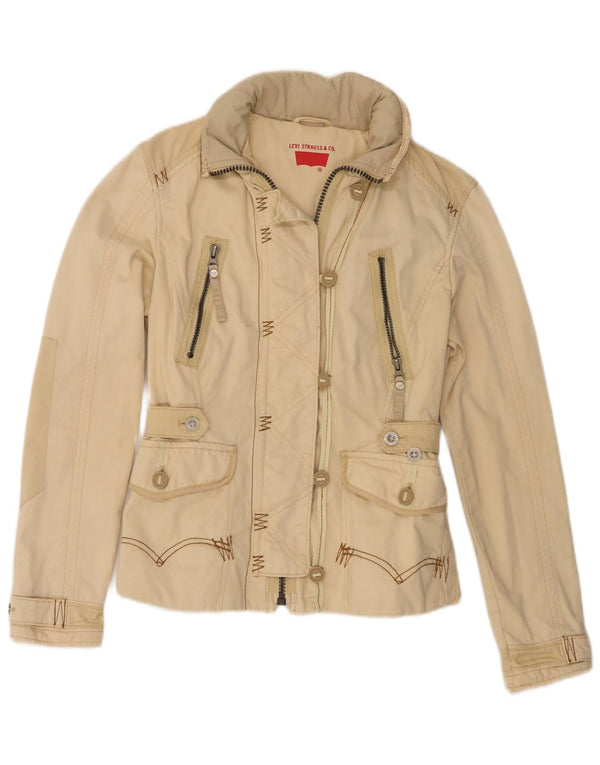Levi's Veste utilitaire à capuche graphique pour femme UK 10 Small Beige Cotton