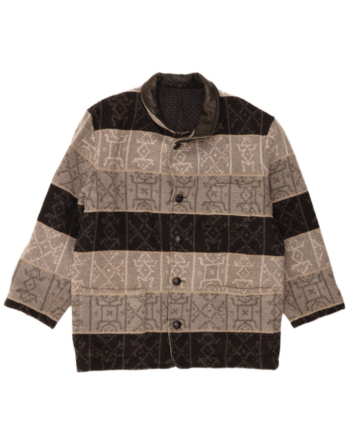 Vintage Mens Bomber Jacket UK 42 XL Grey Geometric Wool