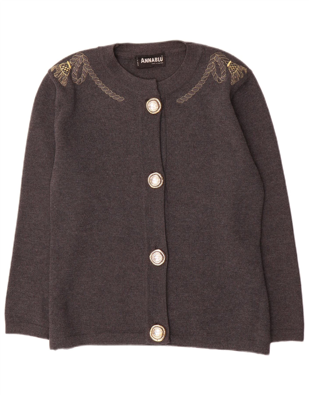 vintage Femmes Surdimensionné Cardigan Pull UK 10 Petite Laine Grise