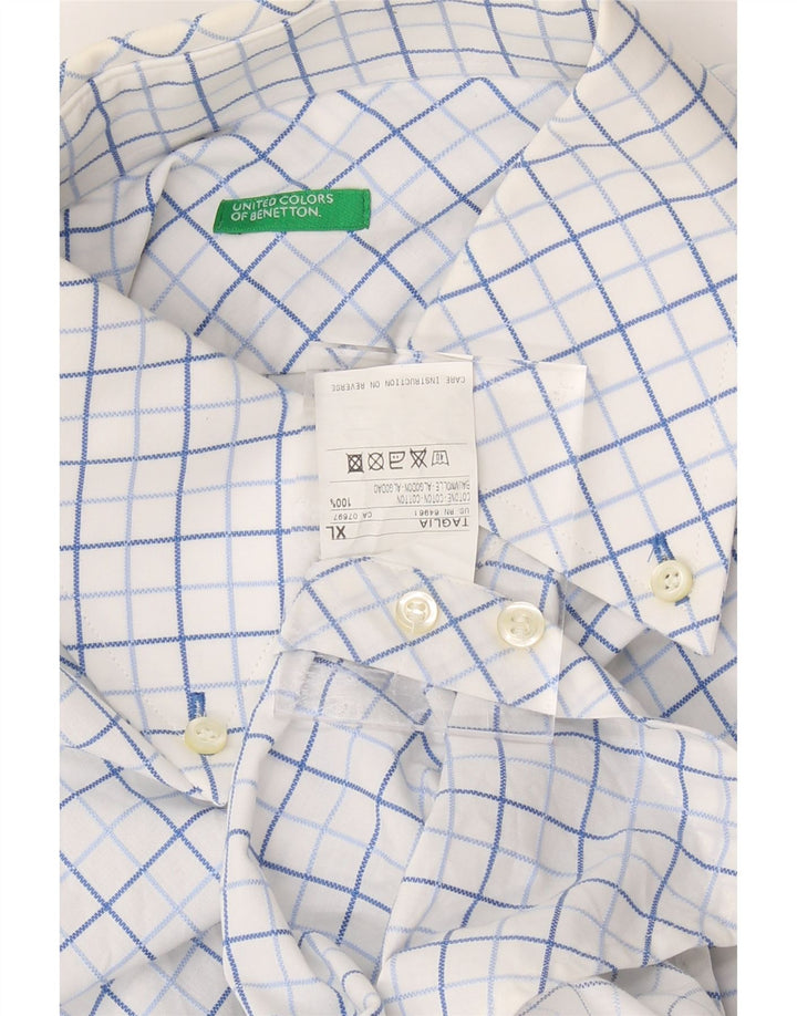 BENETTON Mens Shirt XL White Check Cotton Vintage Benetton and Second-Hand Benetton from Messina Hembry 
