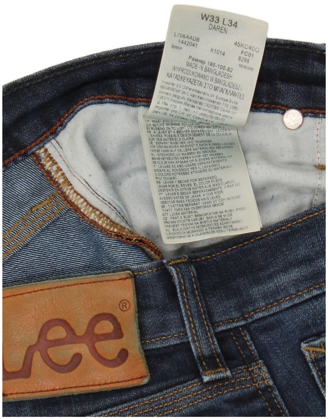 Lee Jeans Daren Slim W33 L31 Homme Bleu Coton