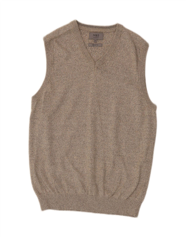 Marks & Spencer Débardeur Gilet Homme Beige Moyen Moucheté Coton