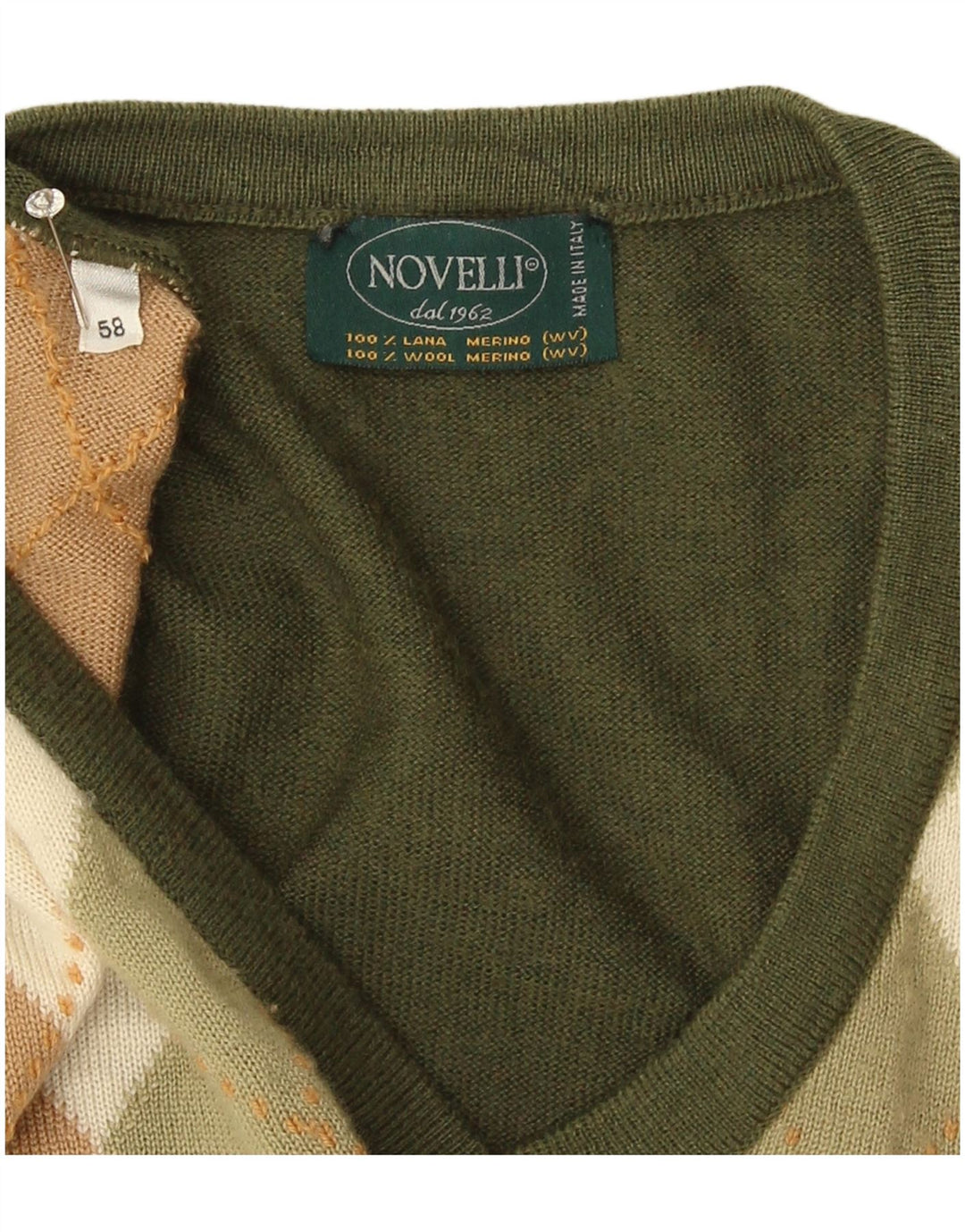 Novelli Pull col V pour homme IT 58 2XL Kaki Argyle/Diamant