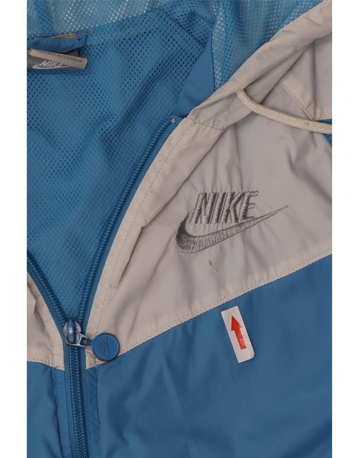 Veste de pluie à capuche Nike pour femme UK 10/12 Nylon color block bleu moyen