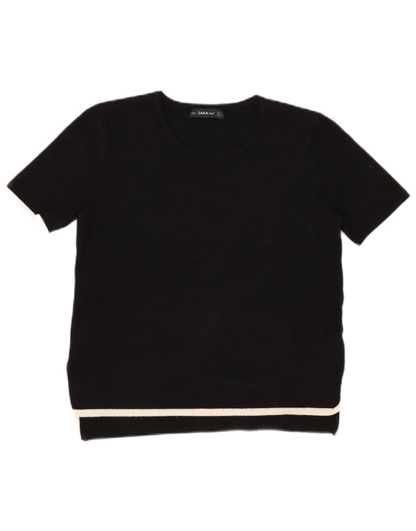 Zara Womens T-Shirt Top UK 14 Large Noir Colorblock Viscose