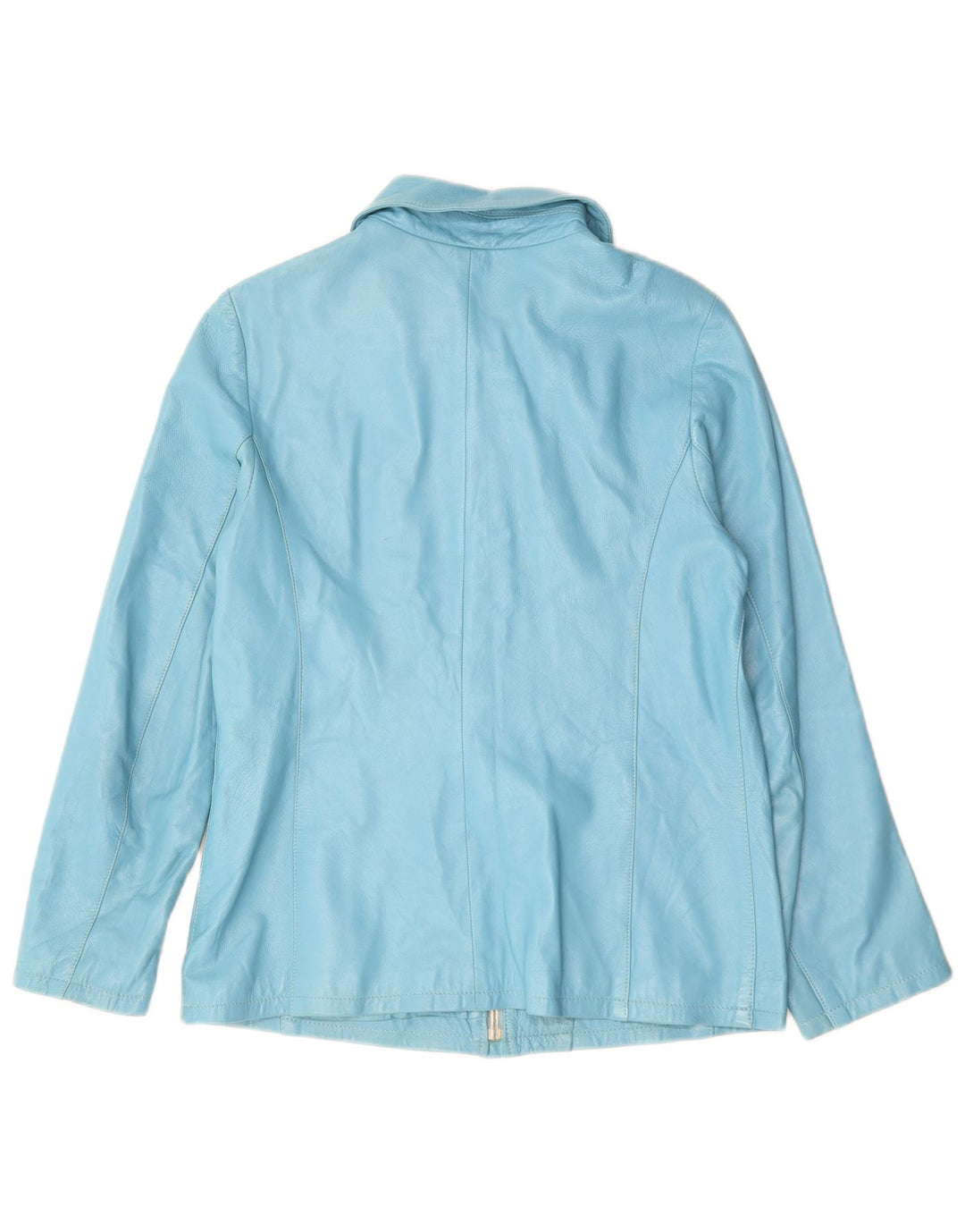 VINTAGE Veste en cuir femme UK 14 Cuir bleu moyen