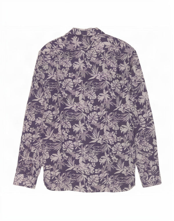 Ted Baker Chemise coupe moderne pour homme Taille 16 1/2 Grand coton floral bleu marine