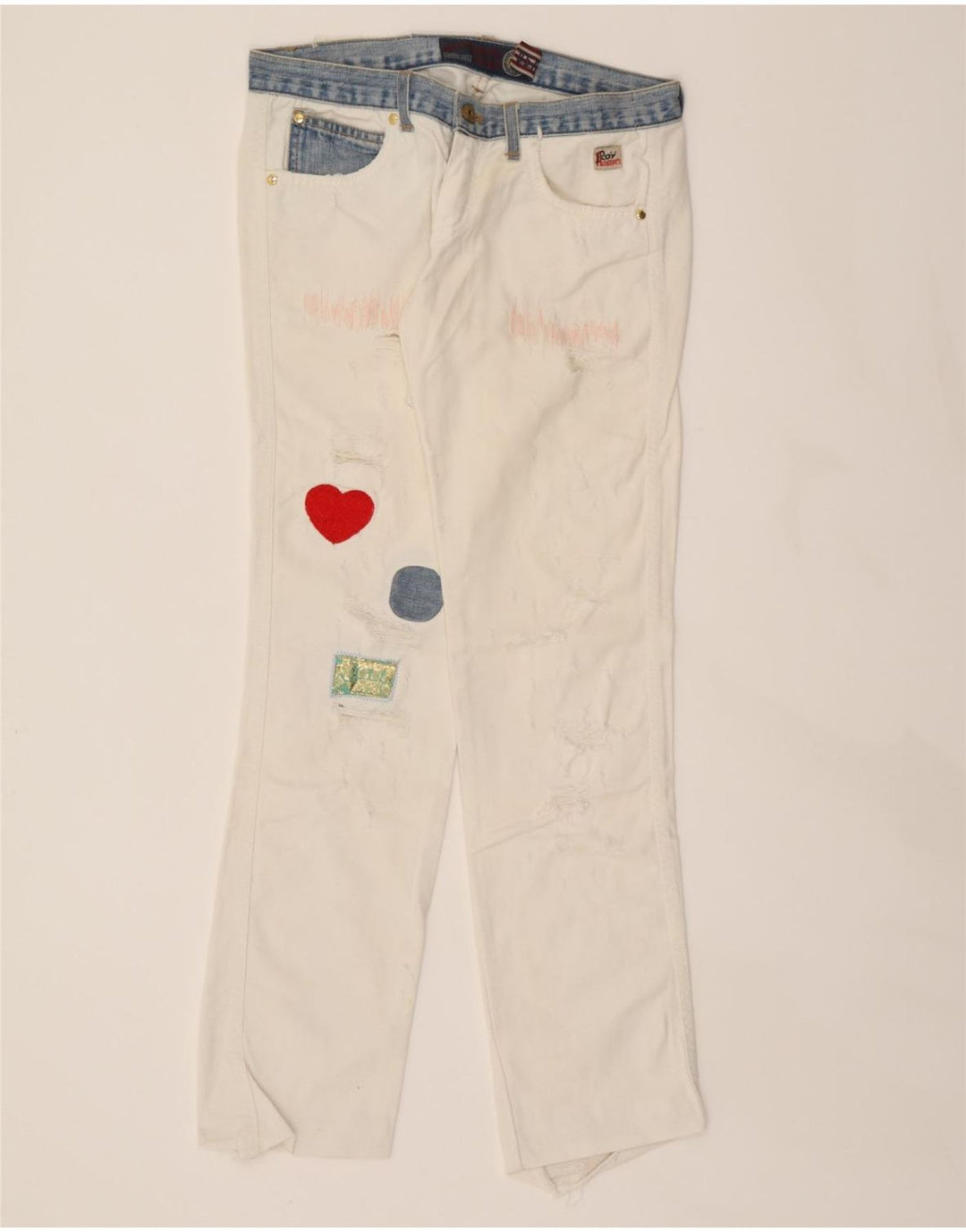 ROY ROGERS Womens Distressed Straight Jeans IT 42 Medium W28 L33 White Vintage Roy Rogers and Second-Hand Roy Rogers from Messina Hembry 