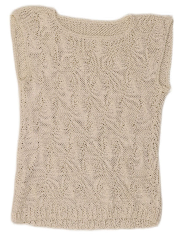 vintage Femmes Crop Vest Débardeur UK 4 XS Blanc