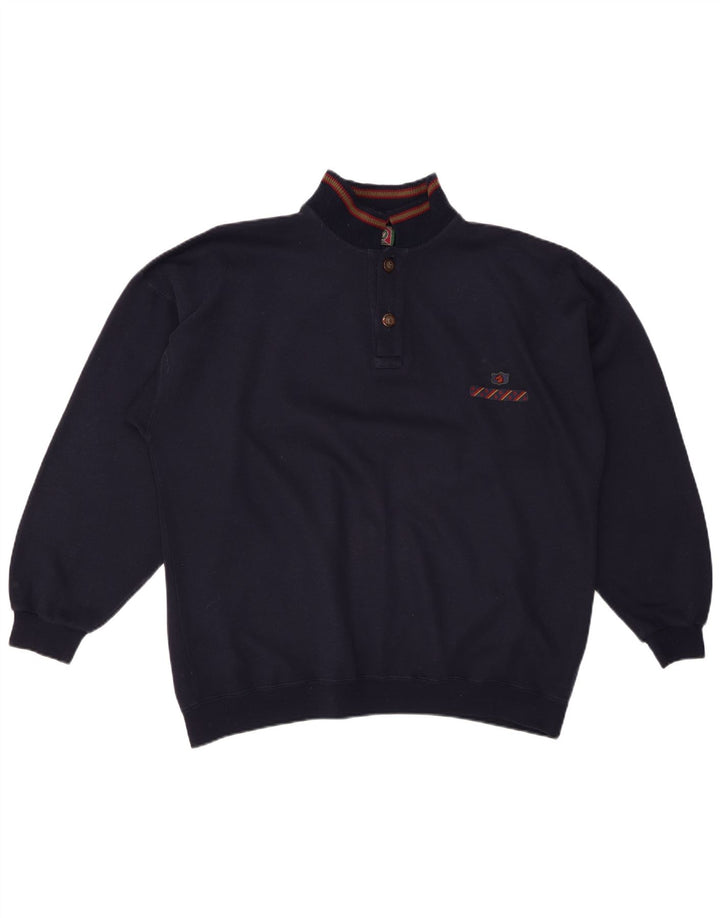 GREAT BAY Pull à col boutonné pour homme en coton bleu marine Taille L